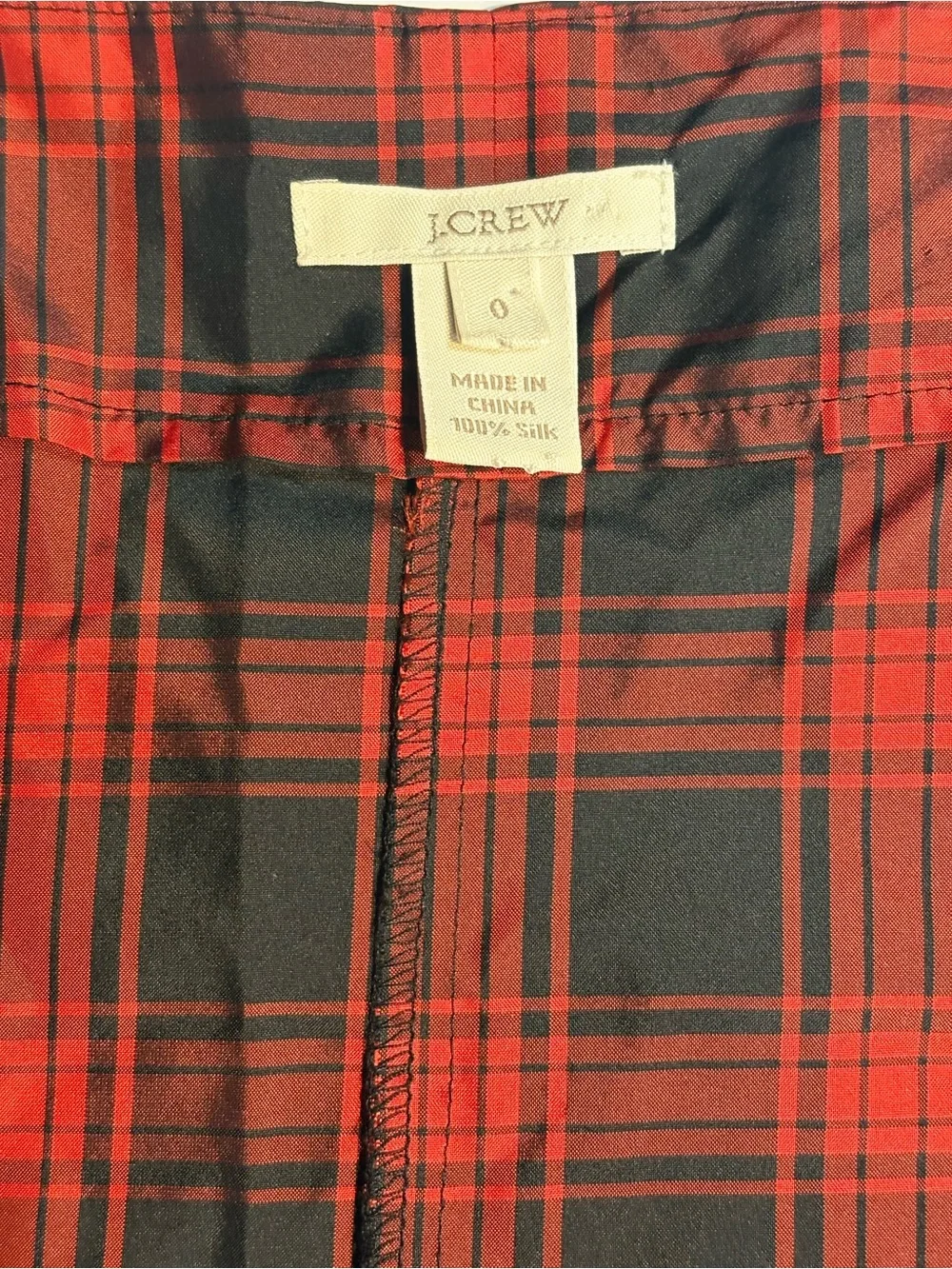J.Crew Eliza silk red and black tartan plaid blouse built-in black xs 0